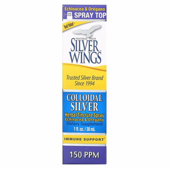 Natural Path Silver Wings, Коллоидное серебро, спрей с травяной настойкой, 150 ч/млн, 1 жидк. унц. (