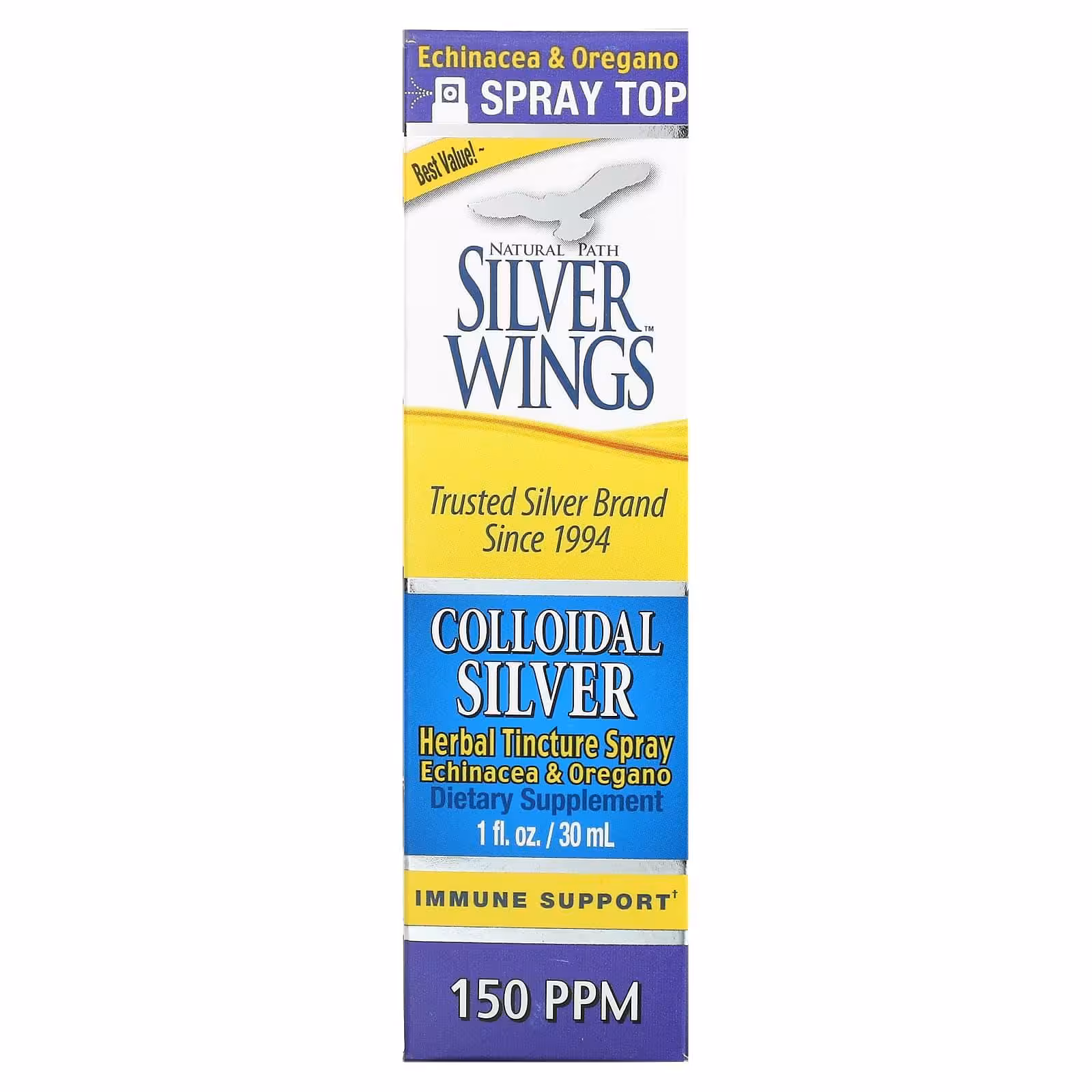 Natural Path Silver Wings, Коллоидное серебро, спрей с травяной настойкой, 150 ч/млн, 1 жидк. унц. (