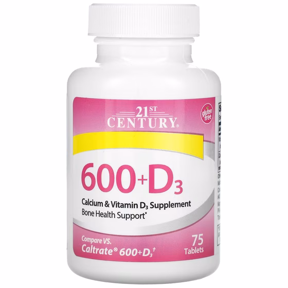 21st Century, 600+D3, добавка с кальцием и витамином D3, 75 таблеток