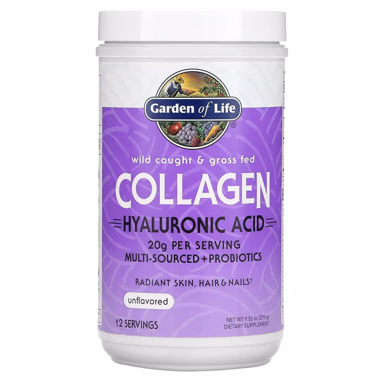 Garden of Life, Коллаген из дикого улова и травяного откорма, гиалуроновая кислота, без добавок, 270