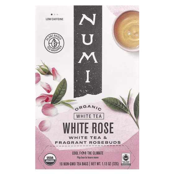 Numi Tea, органический чай, белый чай, белая роза, 16 чайных пакетиков, 32 г (1,13 унции)
