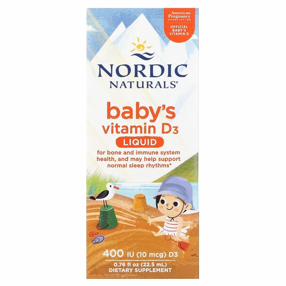 Nordic Naturals, Детский витамин D3, жидкий, 10 мкг (400 МЕ), 22,5 мл (0,76 жидк. Унции)