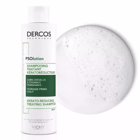 Vichy, Dercos, PSOlution, Кераторагулирующий шампунь для кожи головы склонной к псориазу, 200 мл