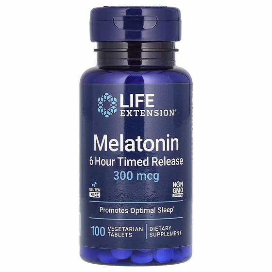 Life Extension, Мелатонин, 6-часовое высвобождение, 300 мкг, 100 растительных таблеток