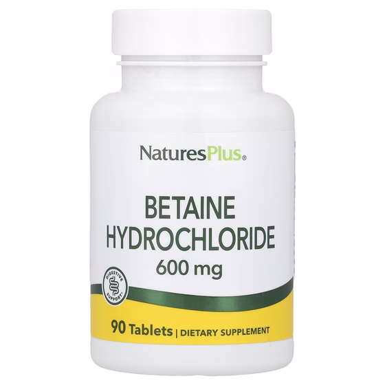 Nature's Plus, Бетаин гидрохлорид (Betaine Hydrochloride), 600 мг, 90 таблеток