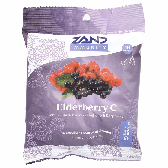 Zand, Органическая бузина с витамином C, леденцы со вкусом ягод от боли в горле, 18 леденцов