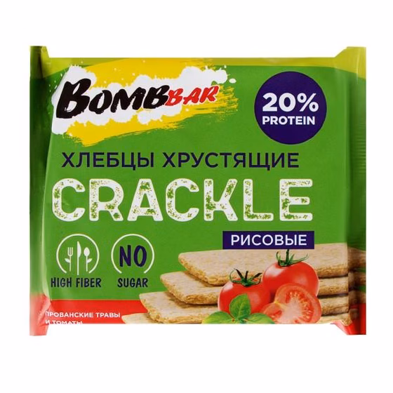 BOMBBAR, Protein, Хлебцы хрустящие рисовые, Томаты и прованские травы, 60 г