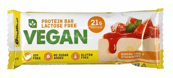 BOMBBAR, Vegan, Батончик неглазированный со вкусом банановый торт с клубникой, 60 гр.