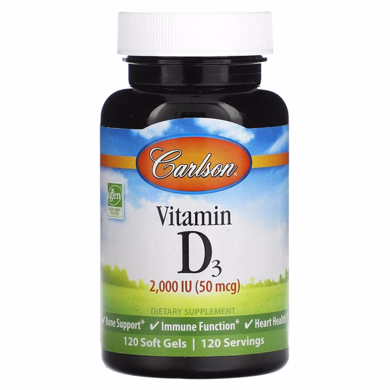 Carlson Labs, Витамин D3, 50 мкг (2000 МЕ), 120 мягких таблеток
