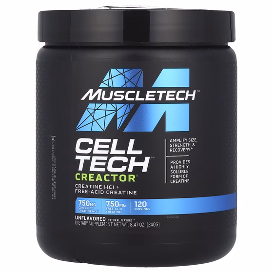 MuscleTech, Cell Tech CREACTOR, гидрохлорид креатина и креатин в свободной форме, без добавок, 235 г